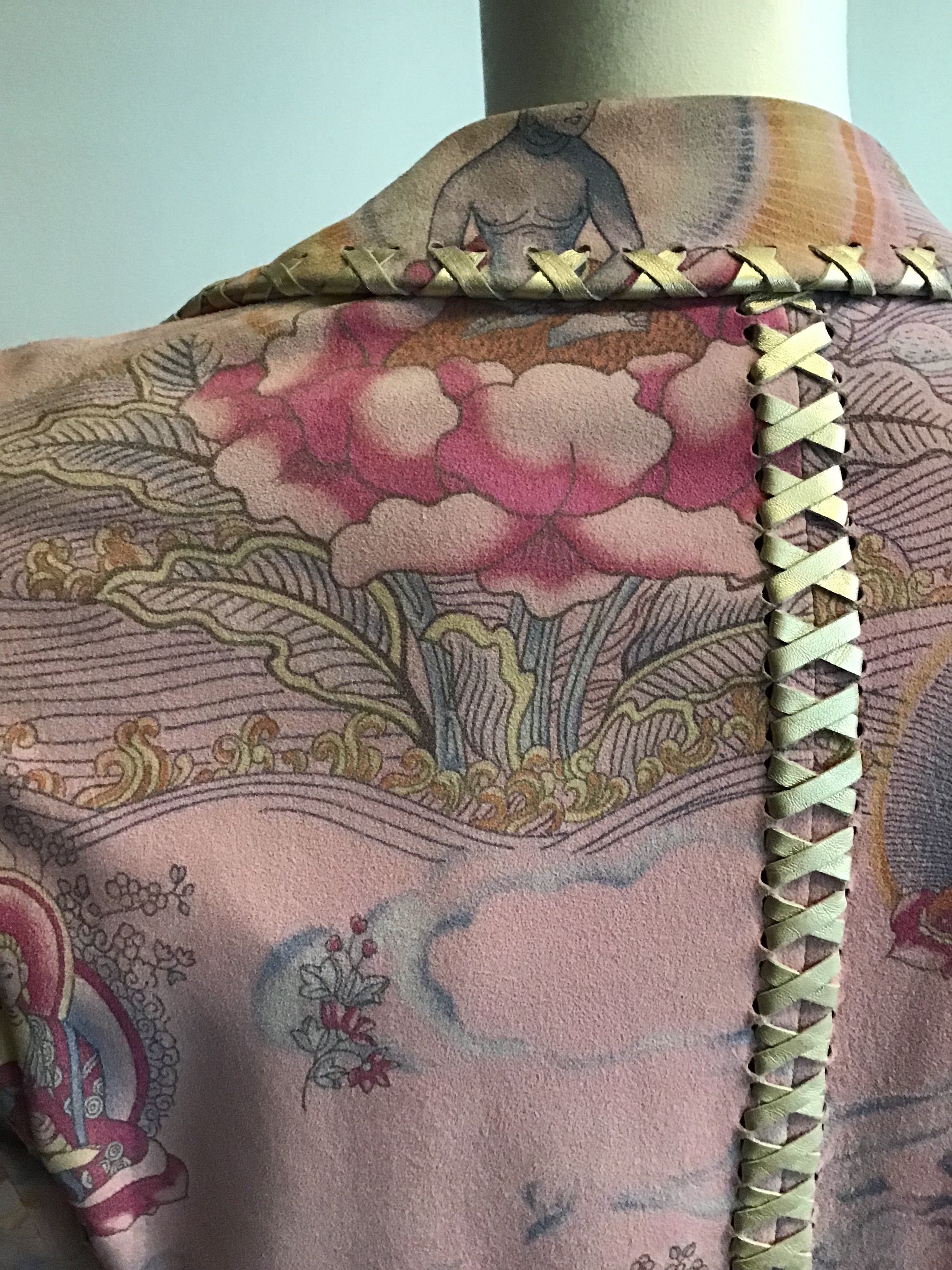 Ungaro Asian Print Rose Suede Jacket 2000s