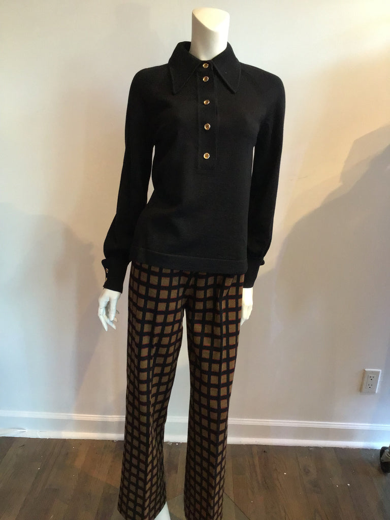 vintage 1970s goldworm cotton knit shirt and pant ensmble 