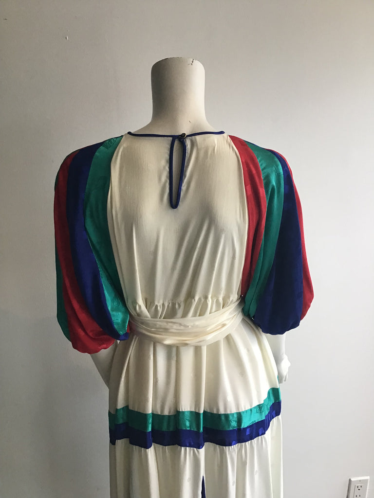 1980s Diane Freis Cream Silk Dress