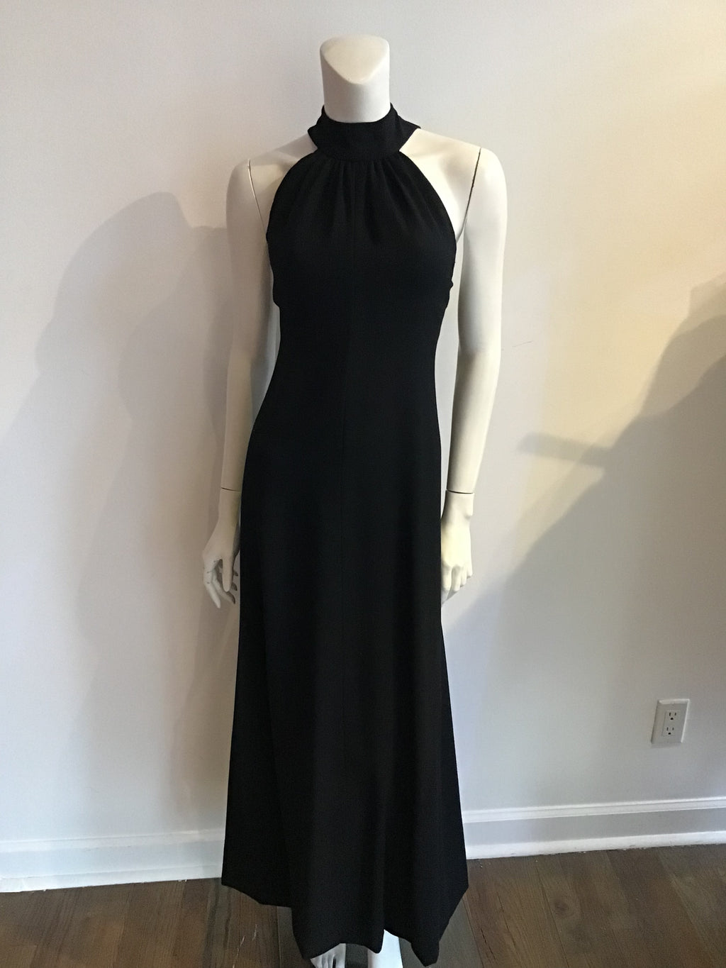 1960s Donald Brooks Black Wool blend Crepe Gown with Overlay Capelet -Size 6