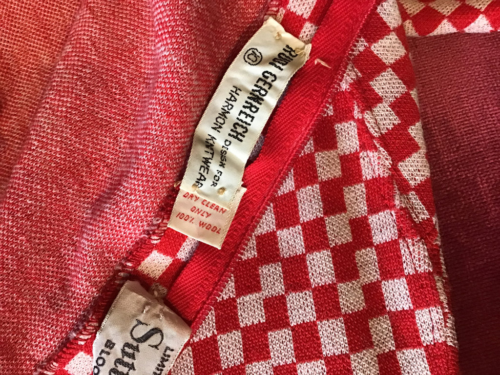 1960s Rudi Gernreich Red and white checked cotton and wool blend knit dress-size 4