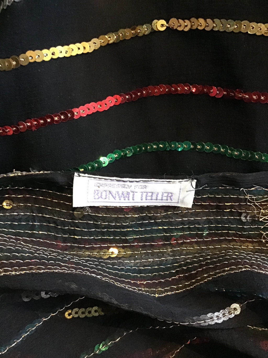 1980s Bonwit Teller Multicolor Sequined Evening Dress Size 8