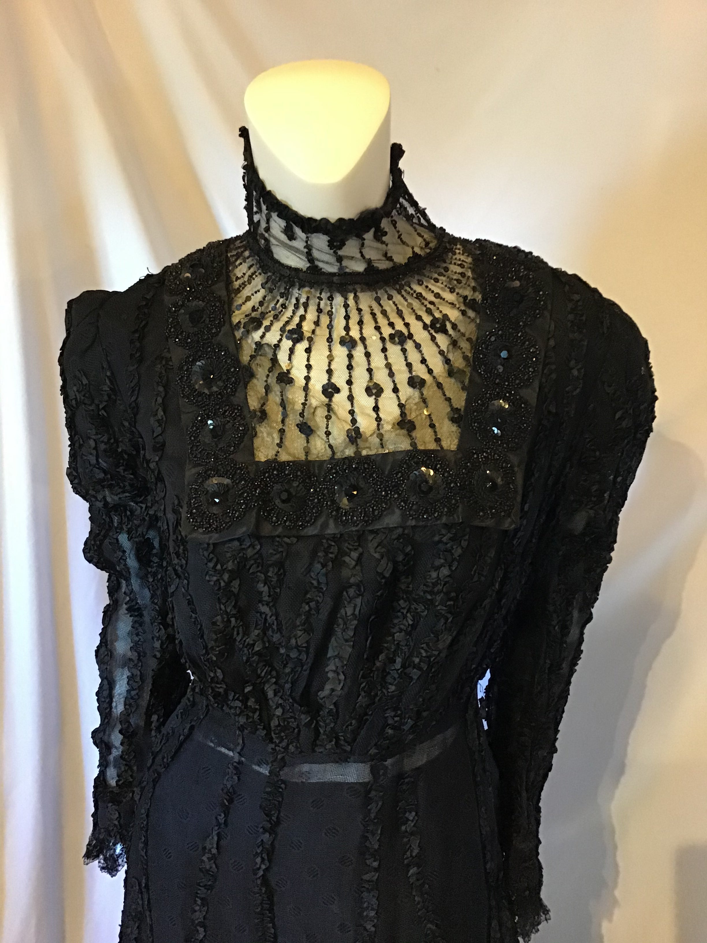 1900s Victorian Black Ribbon and net dress 1900s Victorian Black Ribbon and net dress