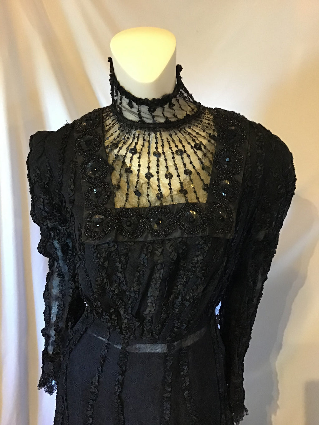 1900s Victorian Black Ribbon and net dress