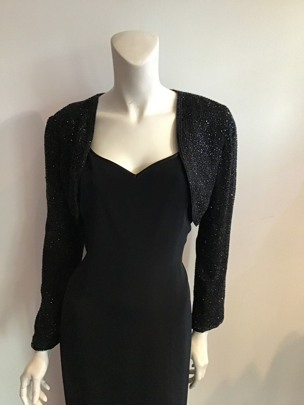1980's Bob Mackie Black Rayon/Silk Evening Gown/beaded Bolero size 12