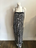1980's Louis Féraud Black and White Silk Chiffon Paisley print long dress with Shawl-size 8