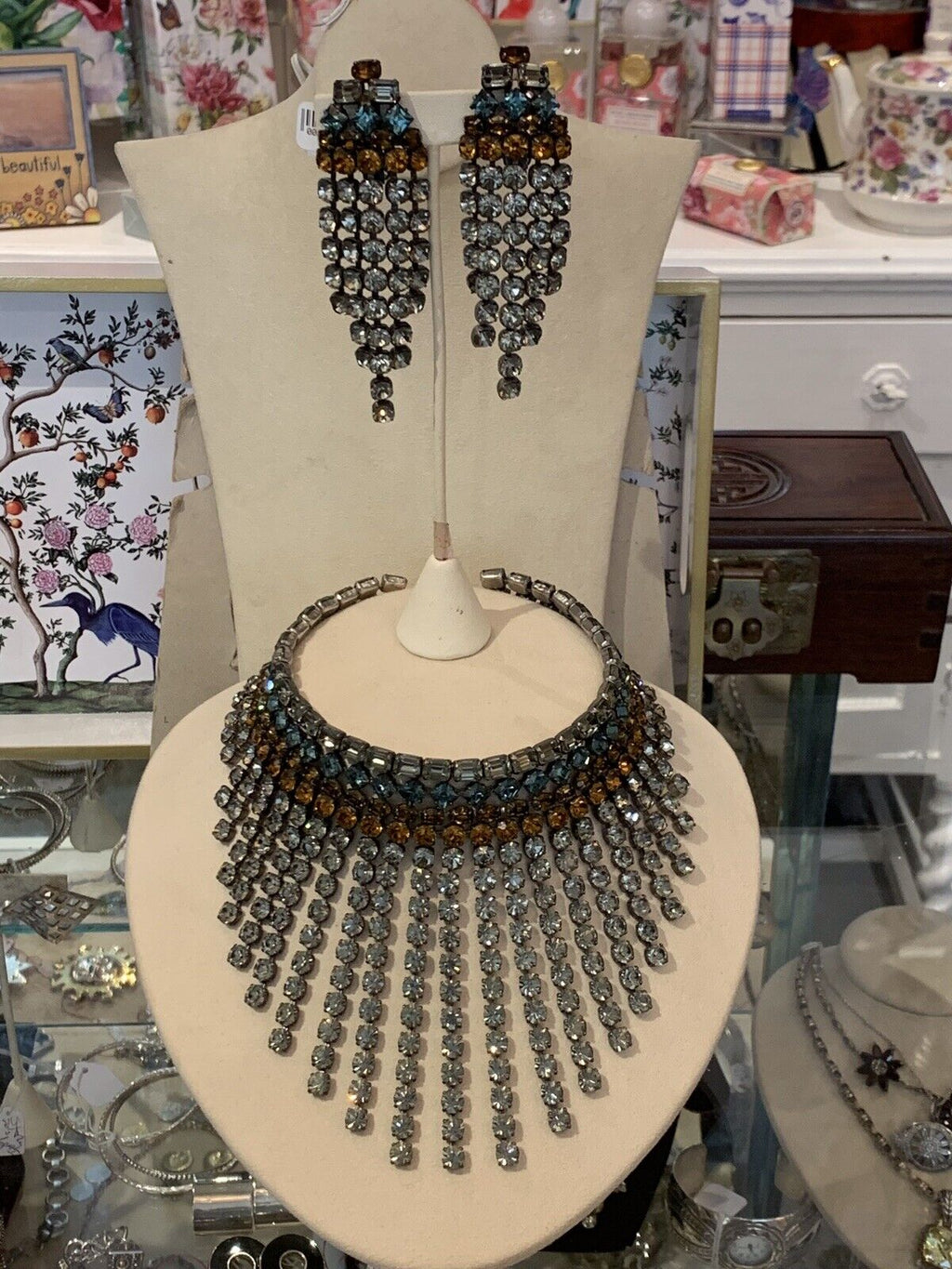 rare schreiner necklace and earring set vintage 1960s