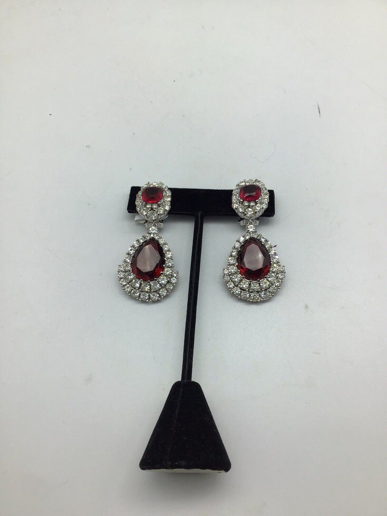Ciner red drop 60s clip on earrings