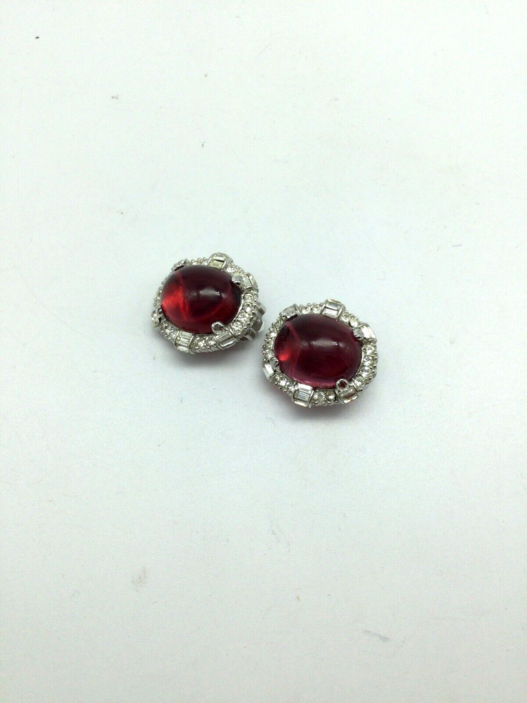 Red Crystal Cabachon Clip on Ciner Earrings