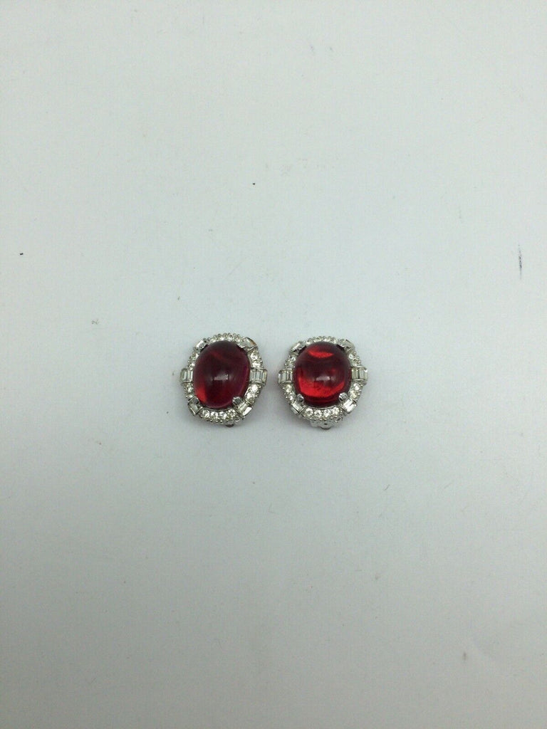 Red Crystal Cabachon Clip on Ciner Earrings