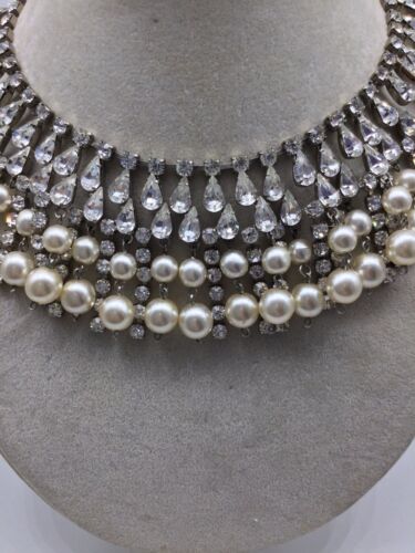 Vintage 50s Austrian Crystal and pearl collar necklace and earring set
