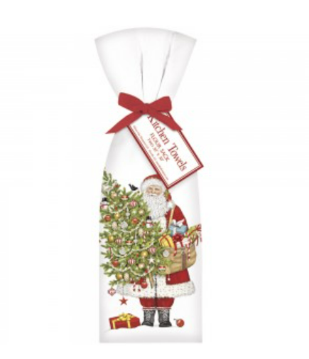 Santa Christmas Ornament Tree Kitchen Towel Pair