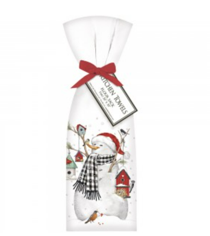 Birdhouse Snowman Christmas Holiday  Kitchen Towel Pair