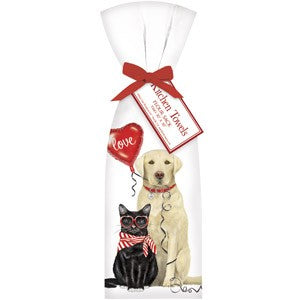 Yellow lab and black cat Valentines day Kitchen towel set
