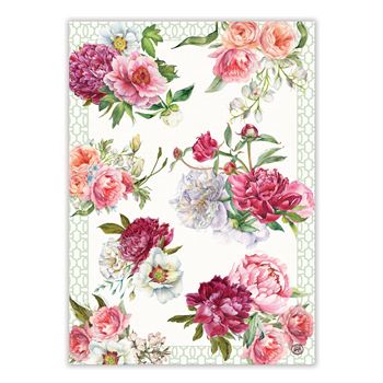 Michel Design Works Blush Peony Kitchen Towel  with white with multicolred pink flowers